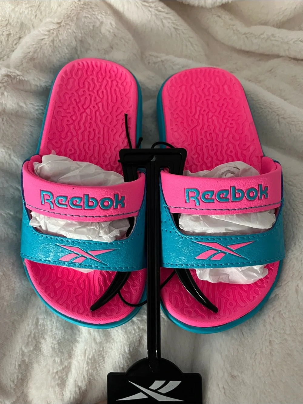 Reebok Girls Bright Pink & Teal Hook-and-Loop Slide Sandals